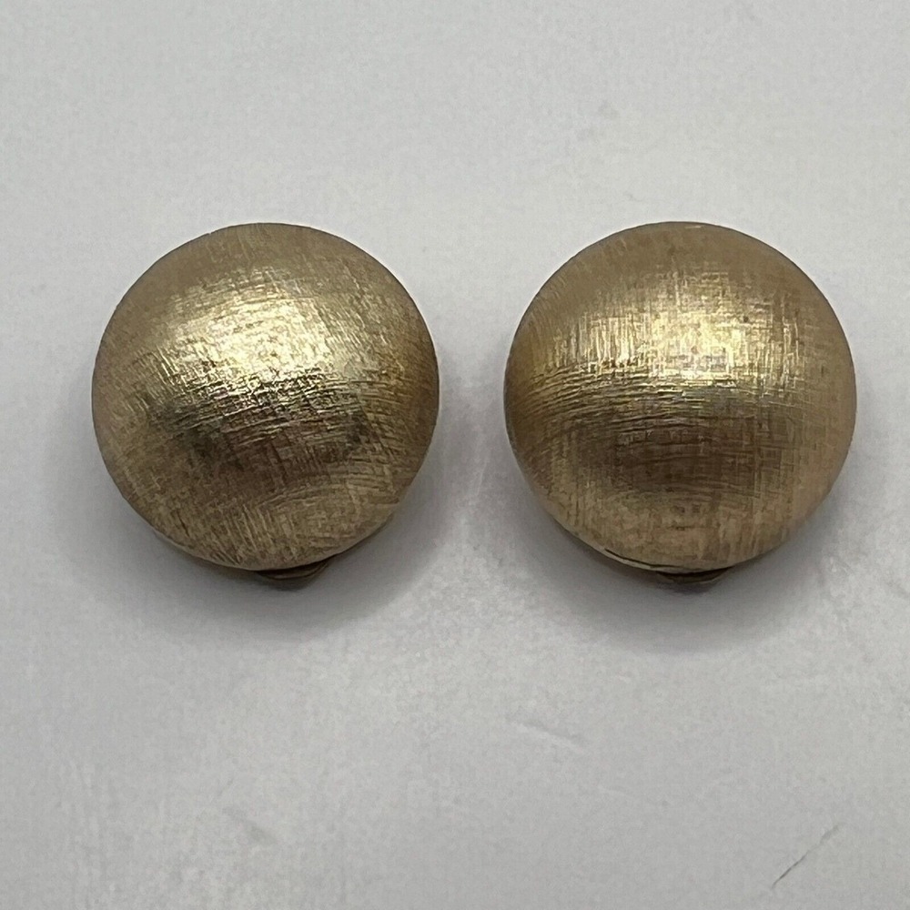 Vintage Clip On Button Earrings Brushed Gold Tone Made in Germany